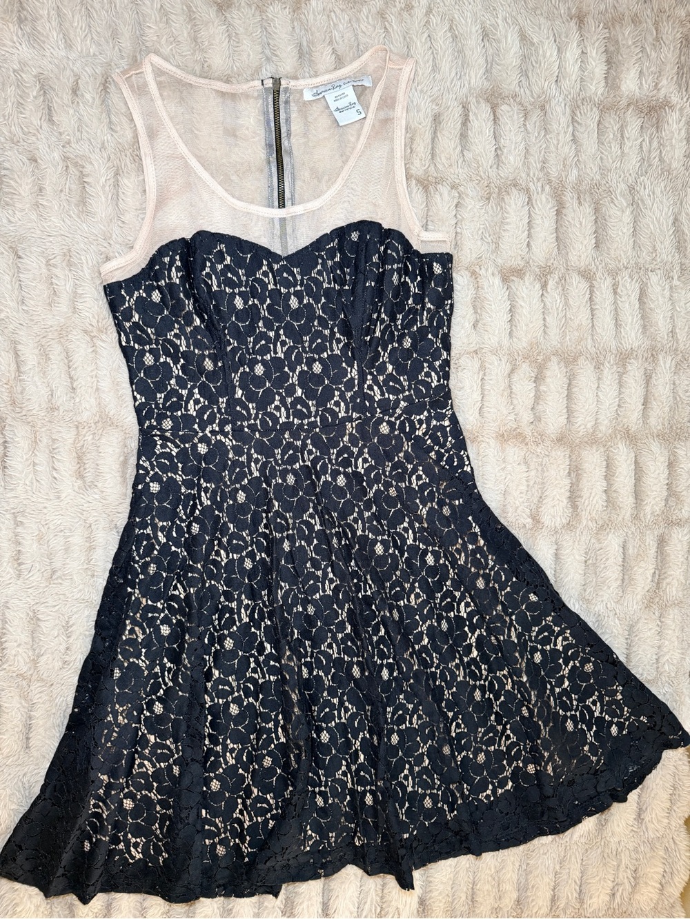 American Rag Black and Tan Lace Mini Dress